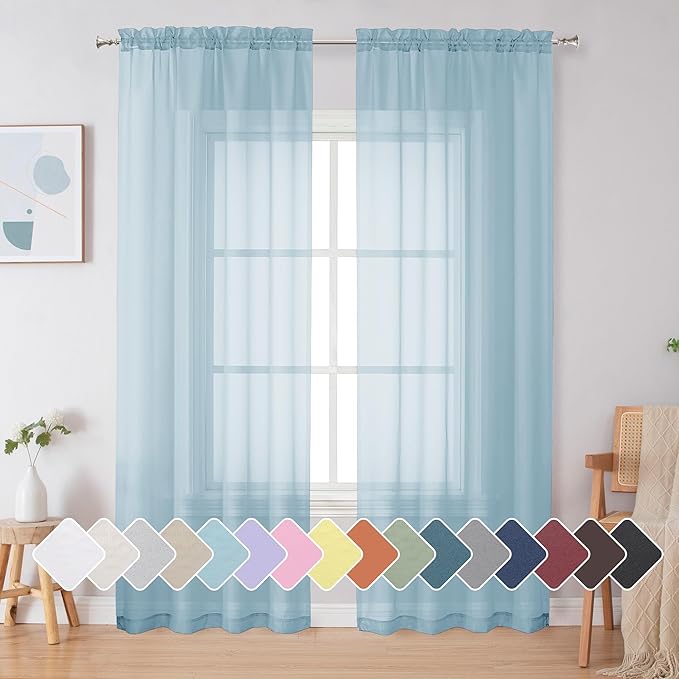 Simplebrand Sky Blue Sheer Curtains 72 Inches Long 2 Panels for Living Room, Rod Pockets Airy Window Treatments Voile Sheer Black Curtains Panels Lightweight for Front Back Patio Glass Door, 42" Width