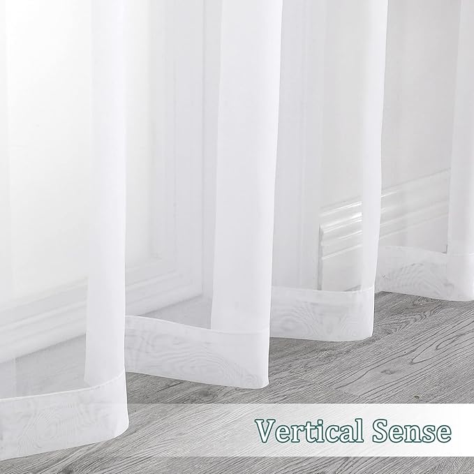 Chyhomenyc White Sheer Curtains 108 Inch Length 2 Panels Set, Extra Long Light Filtering Solid Voile Window Drapes for Living Room Party Ceremony, 42Wx108L, 9FT Length, Set of 2, White