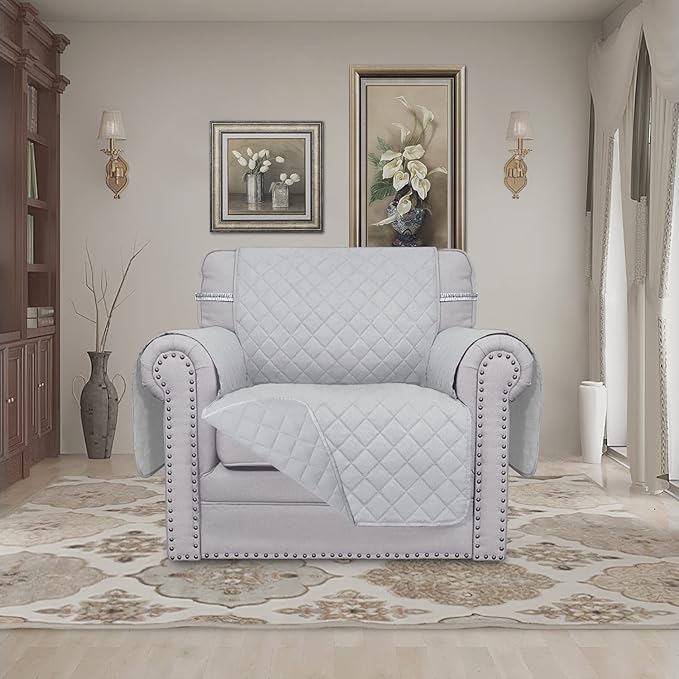 Easy-Going Chair Sofa Slipcover Reversible Sofa Cover Water Resistant Couch Cover Furniture Protector Cover with Elastic Straps for Pets Kids Children Dog Cat (Chair, Light Gray/Light Gray)