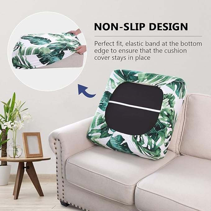 hyha Printed Couch Cushion Covers, Floral Sofa Covers Washable for 3 Cushion Couch, Stretch Pattern Outdoor Cushion Covers for Patio Furniture with Elastic Bottom(Large, Monstera Deliciosa)