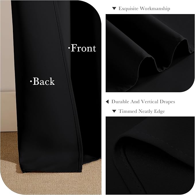 PONY DANCE Black Short Curtains for Bathroom Window, Half Drapes for Kitchen Window, loft Thermal Insulated Curtain Tiers for Bedroom/Basement, Width 29 x Length 30 inches, Black, 2 Pieces