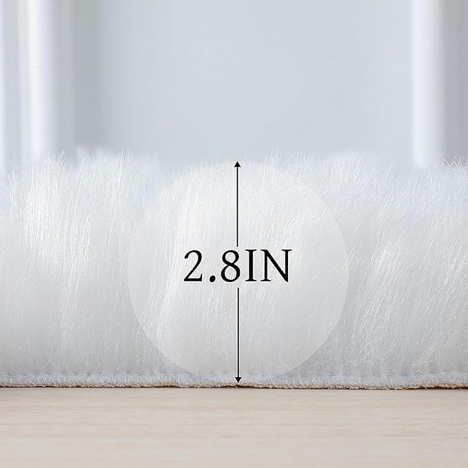 linmopm Faux Fur Rug Sheepskin Shag Fluffy Fuzzy White 3x3 ft Rugs for Bedroom Bedside Bed Floor Living Room Plush Round High-Density Cushion Carpet Super Sofa Cover