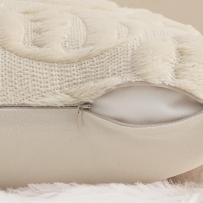 decorUhome Easter Beige Egg Pillow Covers 18x18 Inch Set of 2, Soft Plush Faux Wool Jacquard Cushion Covers, Farmhouse Neutral Fuzzy Spring Easter Holiday Decor for Couch Sofa Bed