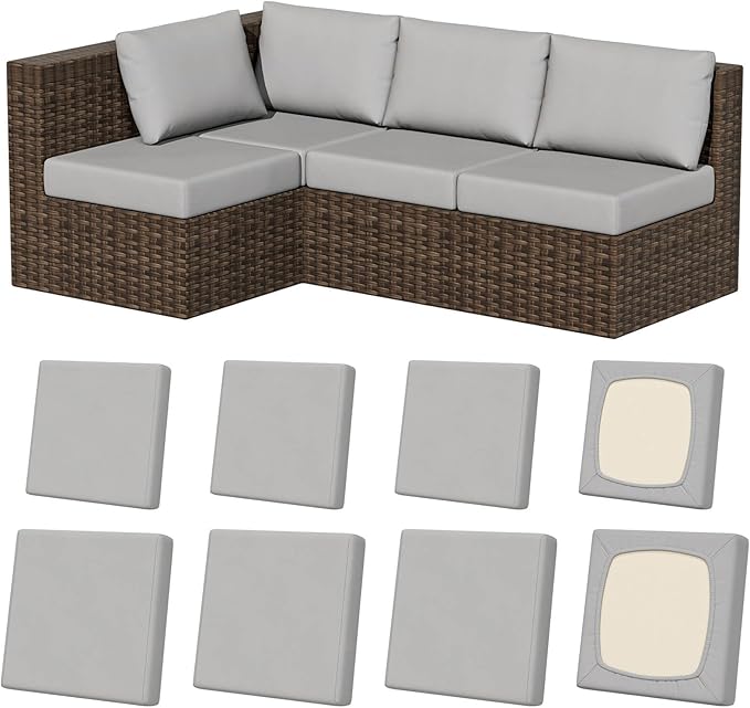 8Pcs Stretch Patio Cushion Covers, Outdoor Couch & Sofa Replacement Slipcovers for Patio Furniture Cushion Covers, Washable Reusable Furniture Protector