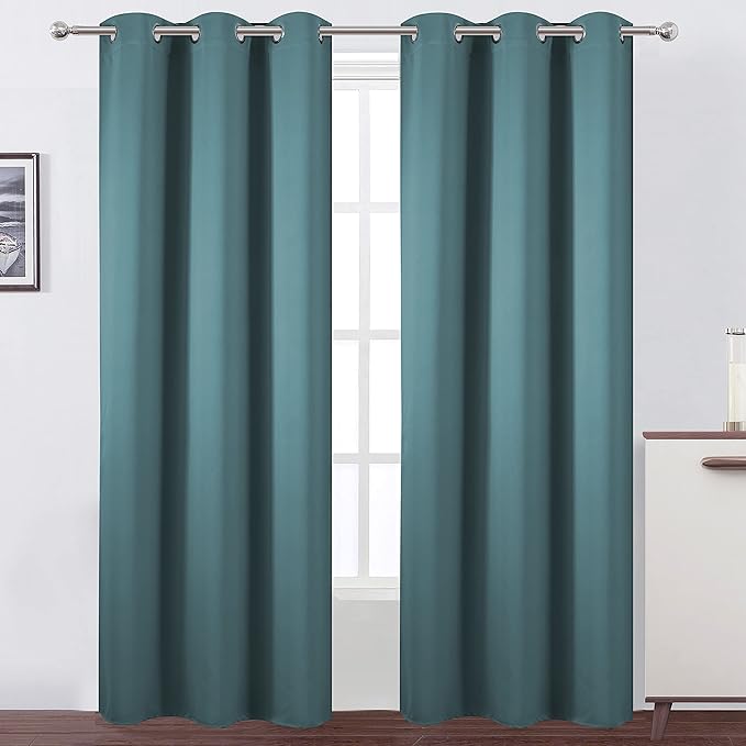 LEMOMO Sea Teal Thermal Blackout Curtains/42 x 84 Inch/Set of 2 Panels Room Darkening Curtains for Bedroom