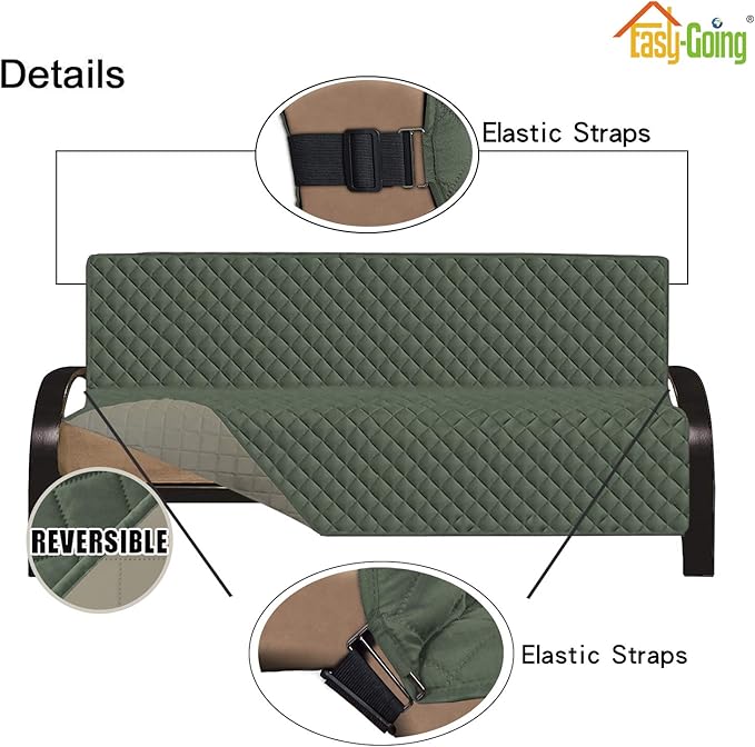 Easy-Going Futon Sofa Slipcover Reversible Sofa Cover Armless Cover Furniture Protector Couch Cover Water Resistant Pets, Kids, Children, Dog, Cat Greyish Green/Beige
