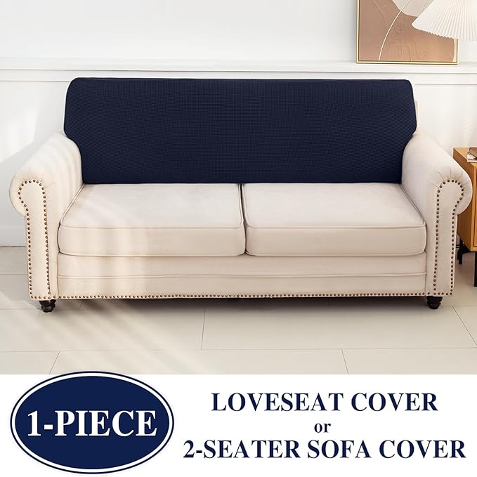 Couch Cushion Cover Loveseat Cover or 2 Seat Sofa Cover Washable Stretch Sectional Sofa Slipcover(1 Piece for Loveseat or Sofa 2-Seater, Navy)
