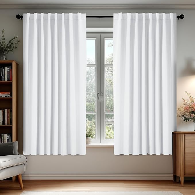 Deconovo Room Darkening Curtains, Thermal Insulated Noise-Reducing Window Panels for Bedroom, Living Room and Home Office, 2 Panels, Pure White, 70W x 63L Inch