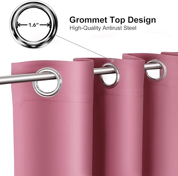 ChrisDowa Room Darkening Curtains 90 Inches Long 2 Panels Set for Living Room, Grommet Thermal Insulated Blackout Curtains for Bedroom (Pink, 52 x 90 Inch)