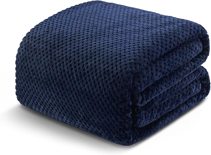 Exclusivo Mezcla Fleece Bed Blanket King Size, Super Soft and Warm Blankets for Couch, Sofa and Bed Waffle Textured, Cozy, Fuzzy and Lightweight (Navy Blue, 90x104 Inches)
