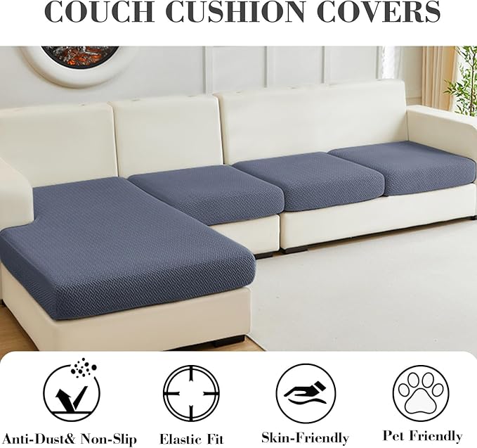 Sofa Covers Couch Covers for Sofa Pet Friendly Couch Cushion Covers Universal Sofa Covers Washable Stretch Slipcovers for Sectional Sofa (Texture Metal Gray, 3 Seats + Chaise Cover)