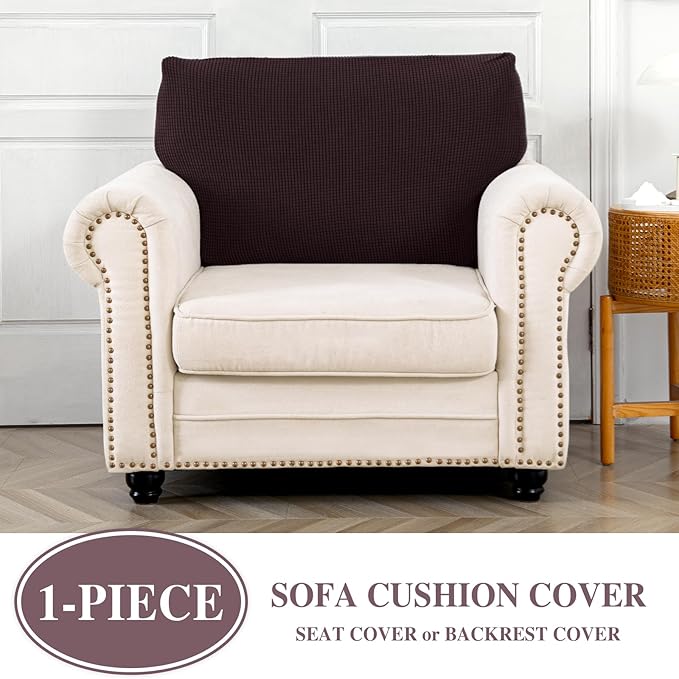 Couch Cushion Cover Seat Cushion Cover Stretch Armchair Cover Separate Sectional Sofa Slipcovers Furniture Protector(1 Piece for Seat or Sofa Backrest, Brown)