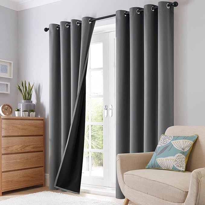 SimpleHome 100% Blackout Curtains for Bedroom,Thermal Insulated Grommet Window Drapes Room Darkening Grey Curtains for Living Room with Black Back,42 x 84 Inch,2 Panels