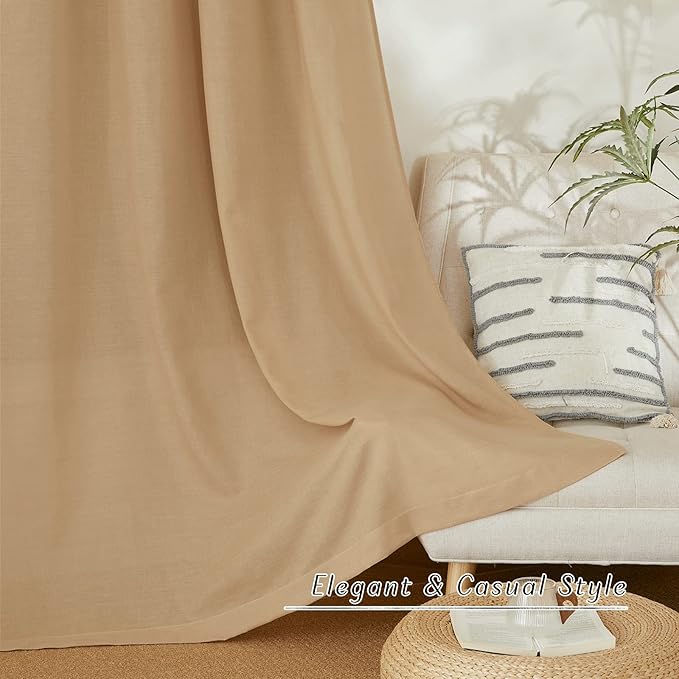 NICETOWN Flax Burlap Linen Curtains for Room Divider, Grommet Top Thick Flax Semi Sheer Vertical Drapes Privacy Assured with Light Filtering for Sliding Glass Door, W68 x L84, 2 Pieces