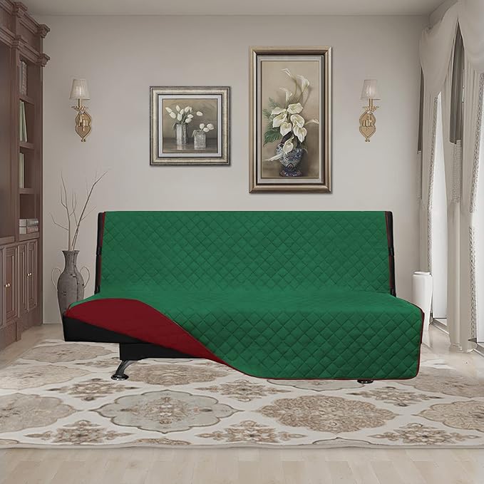 Easy-Going Futon Slipcover - Reversible Sofa Cover, Armless, Water Resistant - Protects Furniture from Pets & Kids (Green/Christmas Red)