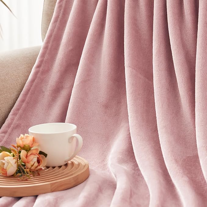 Exclusivo Mezcla Fleece Blankets Queen Size for Bed, Super Soft and Warm, All Season, Cozy, Plush, Lightweight, 90x90 Inches, Dusty Pink