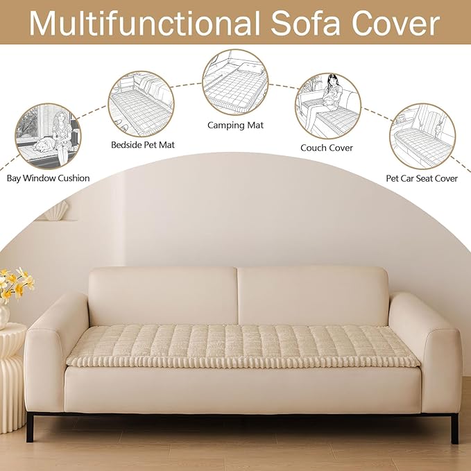 hyha Couch Covers for Dogs Washable, Non Slip Plush Dog Sofa Protectors, Fuzzy Pet Couch Covers for 3 Cushion Sofa Pet Friendly (Apricot, 27.6" x 70.9")