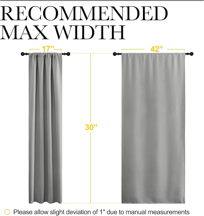 NICETOWN 2 Panels Blackout Curtains, Rod Pocket Thermal Insulated Drapes for Kitchen, Heavy Duty Small Window Treatment for Dorm Room, Studio Apartment, Basement (Silver Grey, W42 x L30)