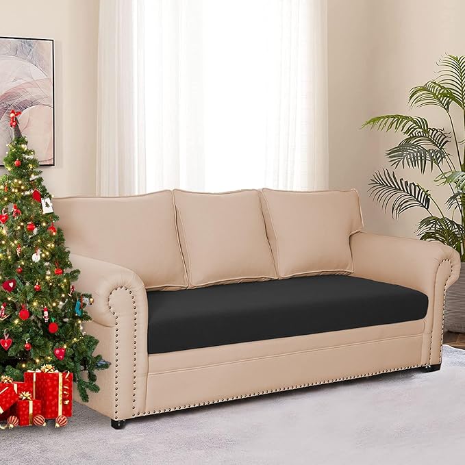 Water-Repellent Sofa Cushion Slipcovers for Living Room 3 Seater Super Fit and Soft Flexibility with Elastic Bottom Couch Seat Coat, Waterproof (Sofa Cushion, Black)