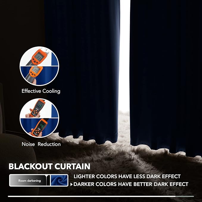 Deconovo Blackout Curtains, Thermal Insulated, W42 x L54 2 Panels, Back Tab, Machine Washable, Room-Darkening Drapes for Bedroom/Living Room Royal Blue