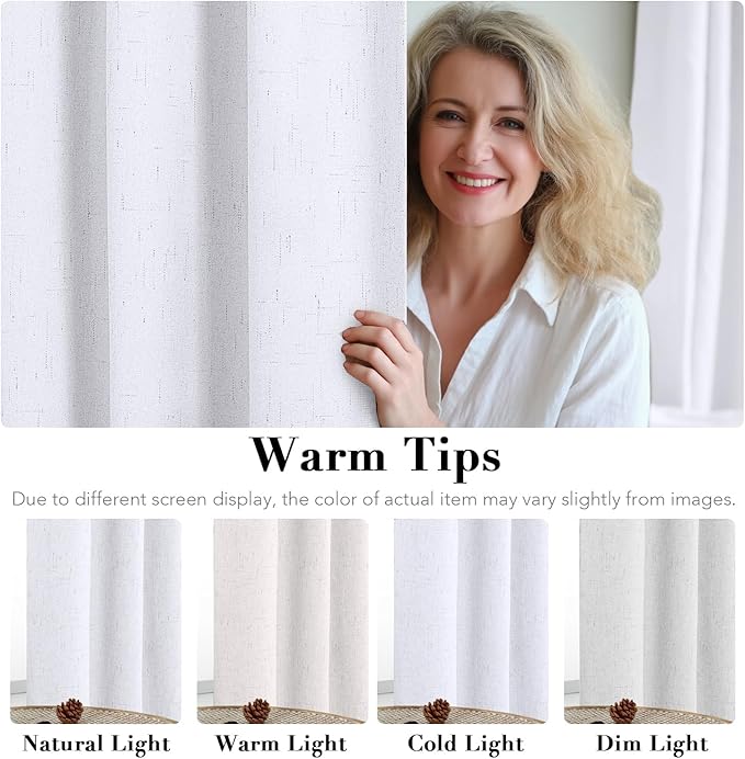 H.VERSAILTEX Linen Blackout Curtains 45 Inches Long 100% Blackout Thermal Insulated Textured Linen Look Curtain Draperies Anti-Rust Grommet, Energy Saving with White Liner, 2 Panels, Bright White