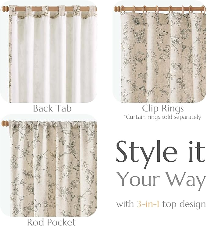 jinchan Floral Curtains Lined Linen Blend Curtain for Living Room 84 Inch Length Grey Flower Farmhouse Curtains French Country Gray Patterned Curtain Drapes Back Tab Rod Pocket 2 Panels