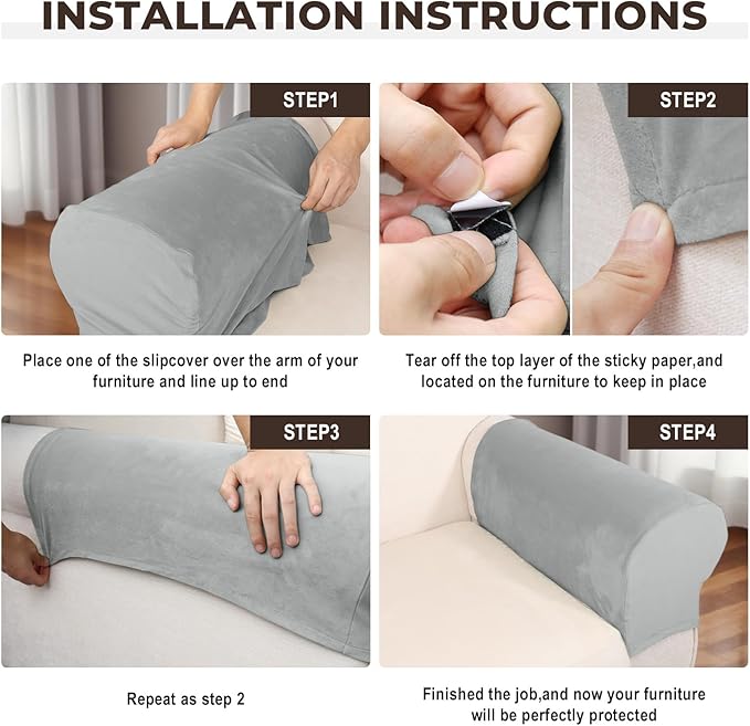 Couch Arm Covers 2 Pcs Sofa Armrest Covers Stretch Couch,Armrest Cover for Chairs Scratch-Resistant Sofa Arm Cover Armchair Slipcovers,Light Grey