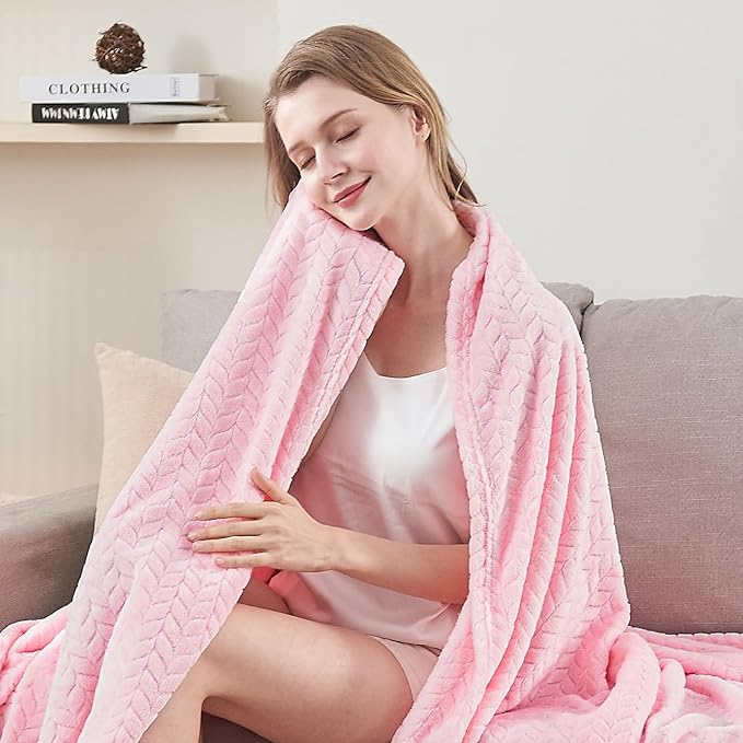 inhand Pink Fleece Twin Blanket, Super Soft Flannel Cozy Blankets for Adults, Lightweight Leaves Pattern Fuzzy Blanket for Couch Sofa Bed Office, Warm Plush Blankets for All Season, 60x90 Inches