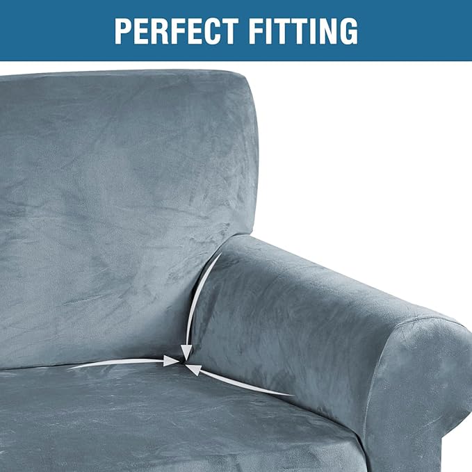 H.VERSAILTEX Stretch Velvet Armchair Cover Couch Covers 1 Cushion Chair Slipcover for Living Room Furniture Cover Crafted from Thick Comfy Rich Velour (Chair 31"-49", Stone Blue)
