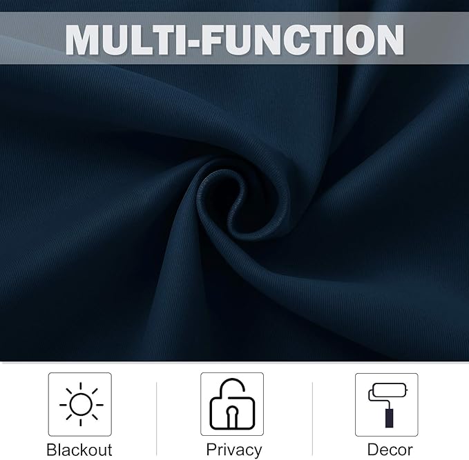 NICETOWN Blackout Kitchen Curtains and Draperies - Navy Half Window Treatment Short Curtain Panels with Grommet-Top Design for Kitchen/Bathroom/Cafe, 42W x 36L.2 inches Header, 2 Panels