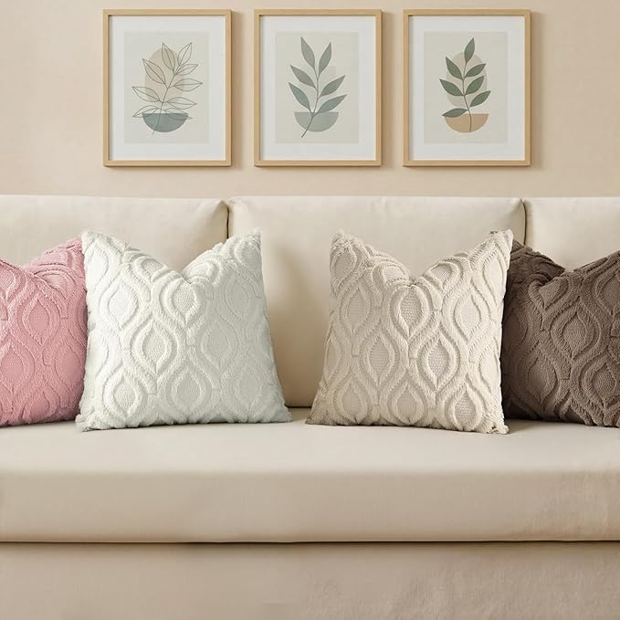 decorUhome Throw Pillow Covers 22x22 Inch Set of 2, Soft Plush Faux Wool Pink Solid Couch Pillow Covers, Accent Euro Sham Farmhouse Neutral Square Pillow Cases for Sofa Bed Living Room