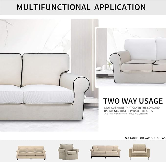 Easy-Going Stretch Cushion Cover Sofa Cushion Furniture Protector Sofa Seat Sofa slipcover Sofa Cover Soft Flexibility with Elastic Bottom(Chiar Cushion,Snow White)