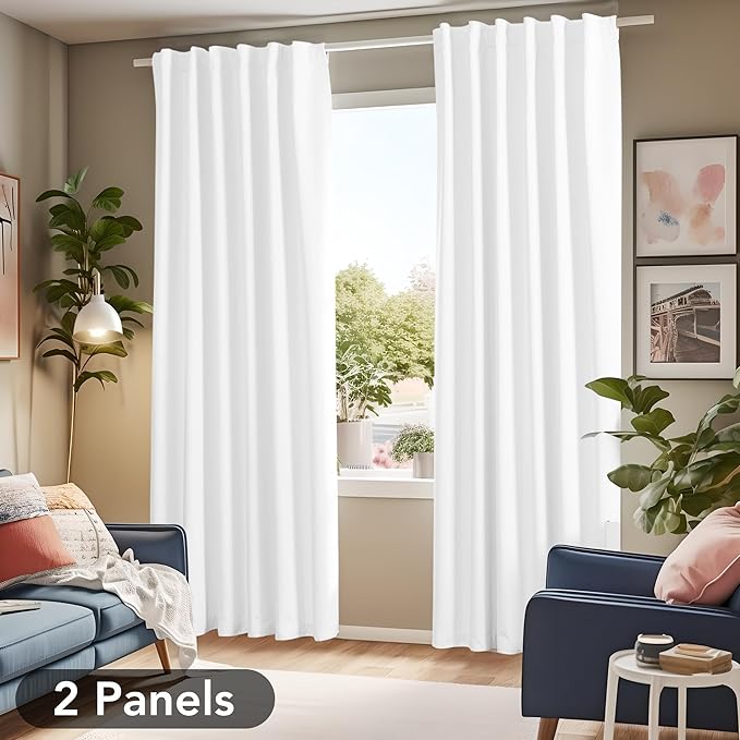 Deconovo Blackout Curtains for Bedroom & Nursery, Thermal Insulated Drapes, Back Tab & Rod Pocket, Noise Reducing, Energy Saving Room Darkening for Living Room White 52W x 84L Inch