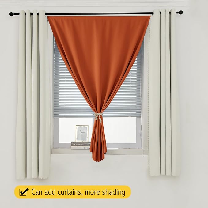 Self Adhesive Curtains Portable Blackout Curtain Simple and Easy to Install Bedroom Window Thermal Lnsulated Kitchen Room Darkening Black Small Drapes, 47" W X 79" L, Orange, 1 Panel