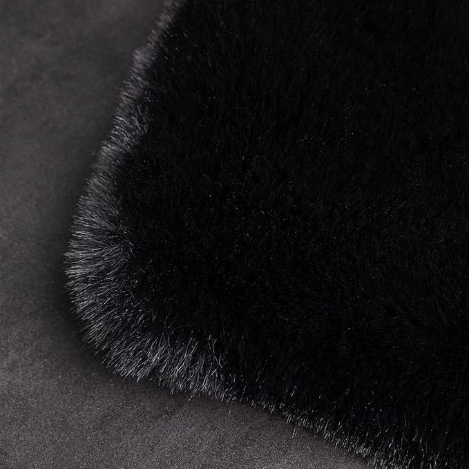 Ghouse Ultra Soft Faux Rabbit Fur Rug, Machine Washable Area Rugs for Bedroom Fluffy Rugs for Living Room, No-Shedding Carpet Sheepskin Runner Rugs Black 2 x 8 Feet