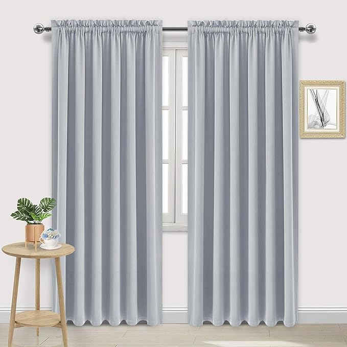DWCN Blackout Curtains for Living Room Thermal Insulated, Energy Saving & Noise Reducing Bedroom Curtains, Silver Grey, W 70x L 84 Inch, Set of 2 Rod Pocket Curtain Panels