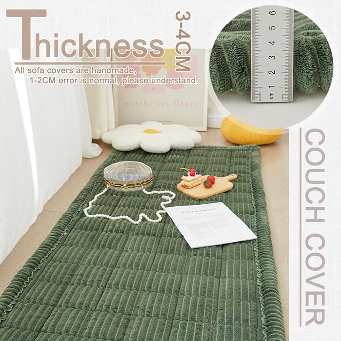 Couch Cover for Dogs Washable, Fuzzy Pet Couch Covers for 3 Cushion Sofa Pet Friendly, Non Slip Sofa Cover (Green, 35" x 63"/90 x 160cm)