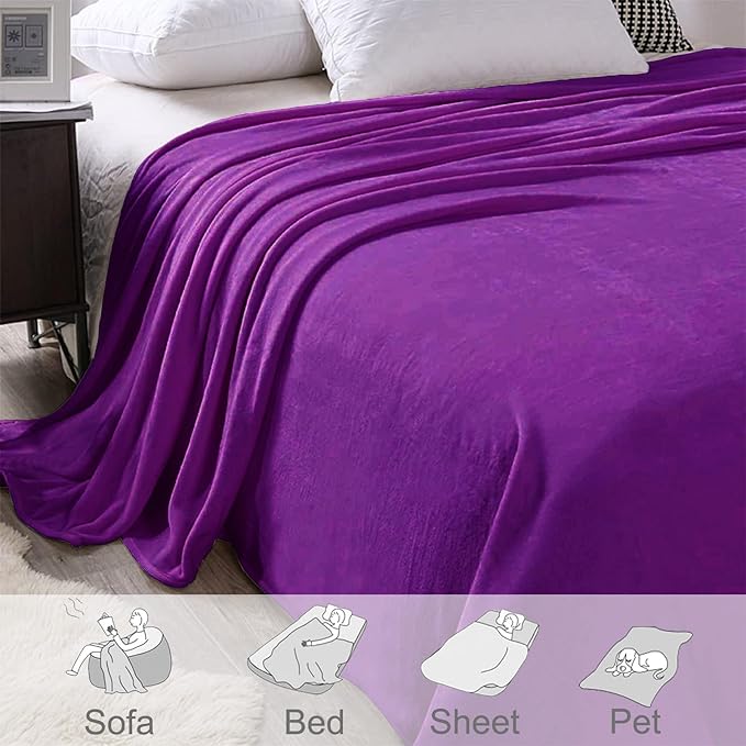 Exclusivo Mezcla Fleece Blanket Twin Size for Bed, Super Soft and Warm, All Season, Cozy, Plush, Lightweight, 60x80 Inches Purple