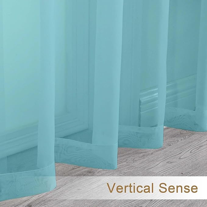 Chyhomenyc Sheer Aqua Curtains 90 inches Long 2 Panels, Light Filtering Soft Airy Solid Elegant Voile Window Treatment Drapes for Bedroom Living Room, 42Wx90L Inches
