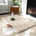 Ashler HOME DECO Soft Fox Faux Fur Chair Couch Cover Area Rug for Bedroom Floor Sofa Living Room White Brown Rectangle 2 x 3 Feet