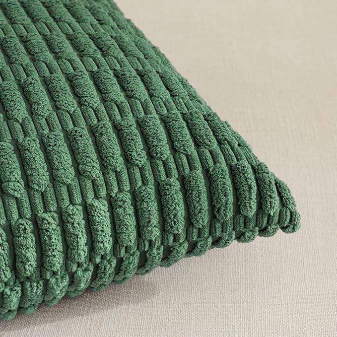 Fancy Homi Set of 4 Green Lumbar Rectangle Decorative Throw Pillow Covers 16x24 Inch for Couch Bed Chair, Aesthetic Boho Room Decor, Soft Fuzzy Thick Corduroy Textured Cushion Case 40x60cm