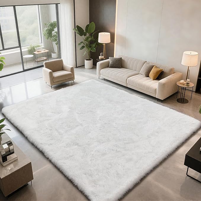 Shag Area Rugs for Bedroom Living Room,4X6 Ultra Soft White Fluffy Area Rugs for Dorm, Indoor Carpet Nursery Rugs for Kids Room Home Decor,White