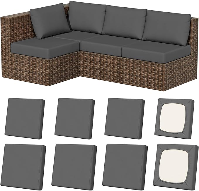 8Pcs Stretch Patio Cushion Covers, Outdoor Couch & Sofa Replacement Slipcovers for Patio Furniture Cushion Covers, Washable Reusable Furniture Protector