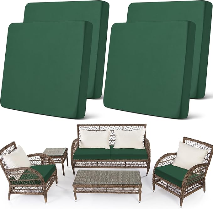 Newwiee Set of 4 Stretch Patio Cushion Covers Sofa Couch Seat Chair Slipcovers Cushion Cover Replacement Furniture Protector for Pets Washable(Pine Green,Seat Cover,Solid)