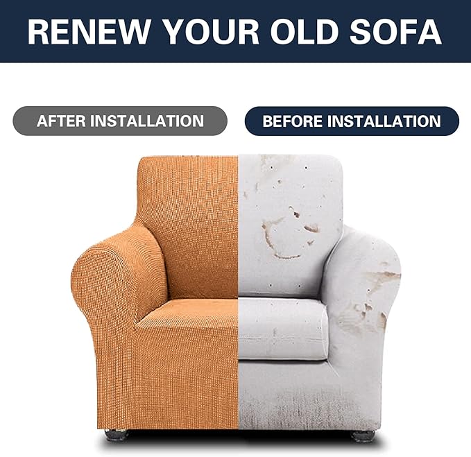 Cupuamon 2026 New Stretch Chair Sofa Slipcovers Couch Cover for 1 Seater Furniture Protector Sofa Covers with Elastic Bottom Jacquard Fabric Small Checks for Pets, Kids - Golden