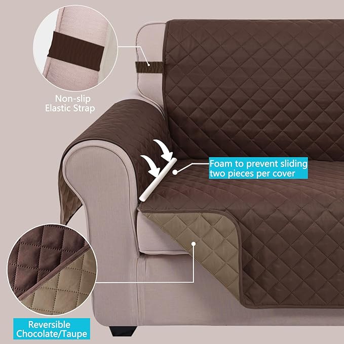 U-NICE HOME Reversible Sofa Cover Couch Cover for Dogs with Elastic Straps Water Resistant Furniture Protector for Pets Couch Cover for 3 Cushion Couch (Sofa, Chocolate/Taupe)