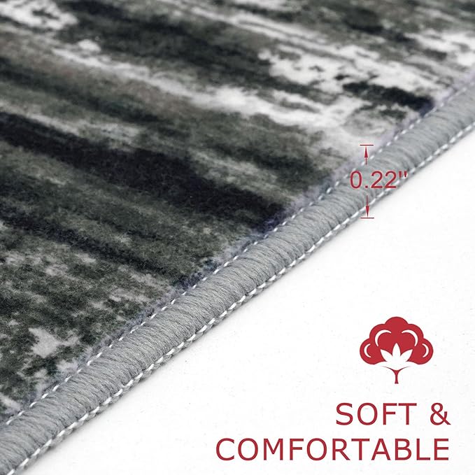 KOZYFLY 3x10 Ft Rug Modern Ombre Runner Rug for Hallway, Washable Kitchen Rugs Non-Slip Soft Striped Entryway Rug, Print Black Grey Abstract Carpet for Laundry Nursery