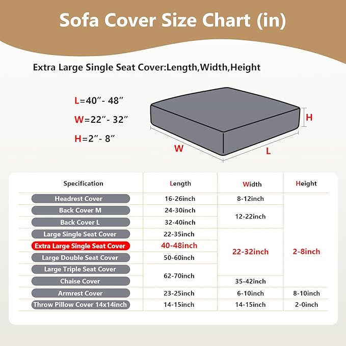Couch Cushion Covers for Sofa Couch Covers Wear-Resistant Universal Sofa Cover Washable Stretch for Sectional Slipcovers (Texture-Brown,Extra Large Single Seat Cover)