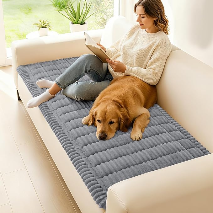 hyha Couch Covers for Dogs Washable, Non Slip Plush Dog Sofa Protectors, Fuzzy Pet Couch Covers for 3 Cushion Sofa Pet Friendly (Grey, 27.6" x 70.9")
