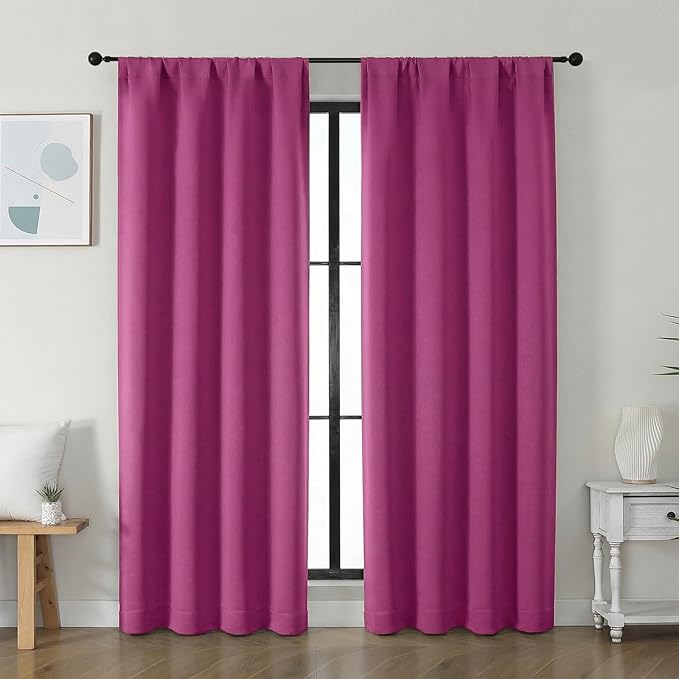 Simplebrand Ava Hot Pink Blackout Curtains for Bedroom 72 Inch Length 2 Panels Set, Privacy Thermal Insulated Rod Pocket Door Window Curtains for Patio French Door Front Door, W40 x L72 Inch